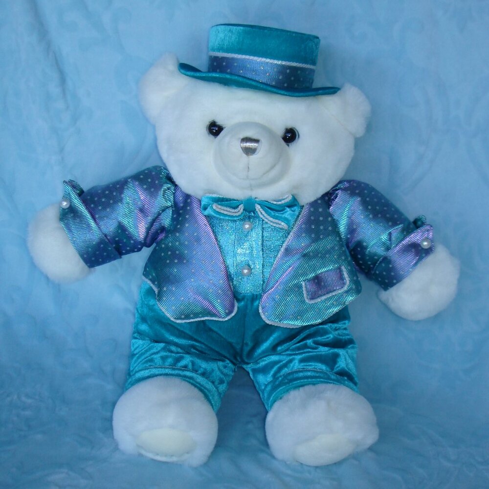 ✨$7 w/ $15+ BUNDLE✨🩵 DanDee Holiday Keepsake 2004 Teddy Bear Turquoise Blue Tux